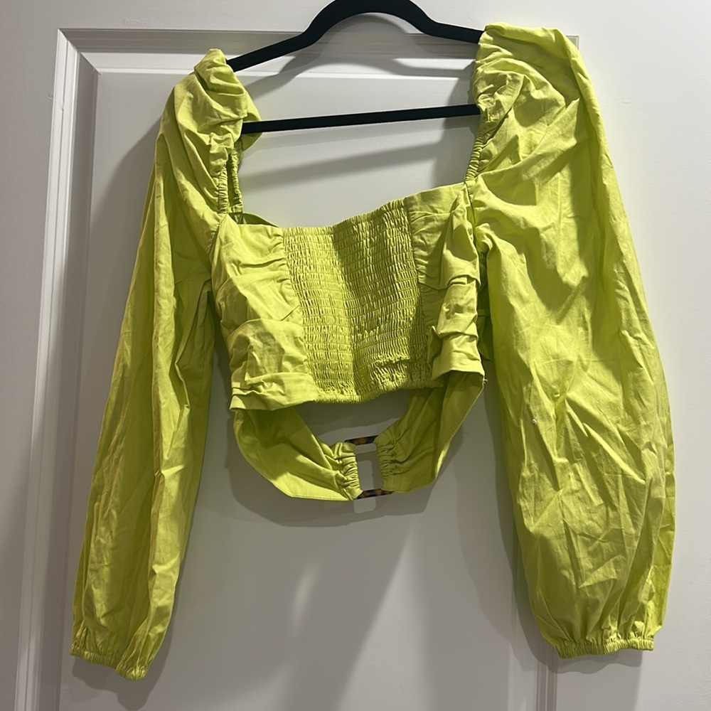 Lovers + Friends Delilah Crop Long Sleeve Lime Green Top Size Medium - Picture 7 of 7